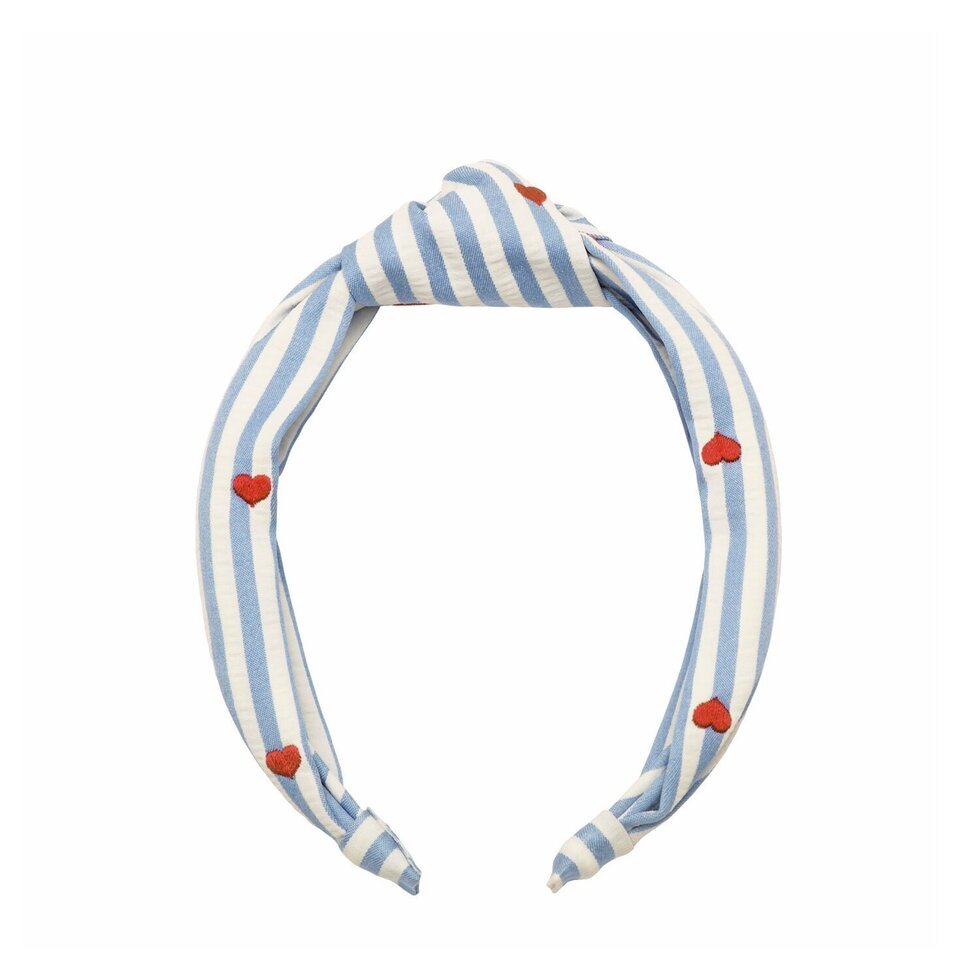 Diadema azul y blanca de rayas con corazones