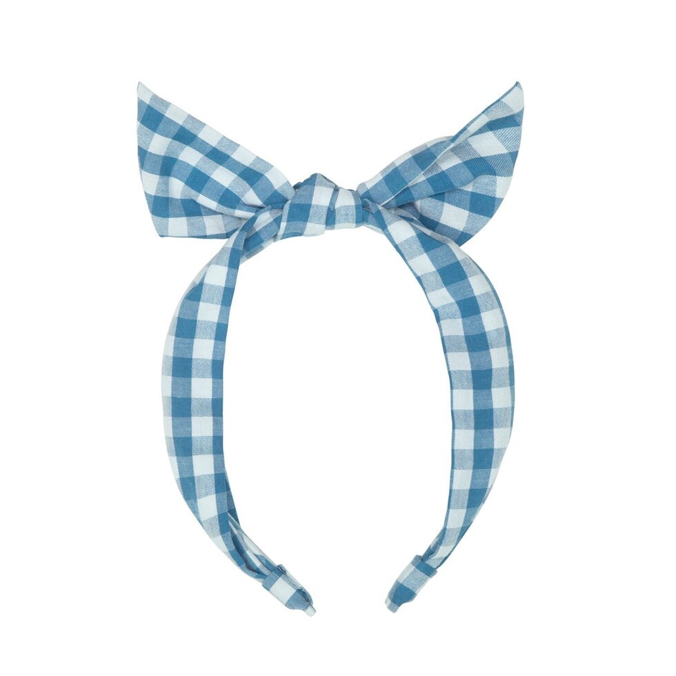 Diadema azul y blanca de cuadros