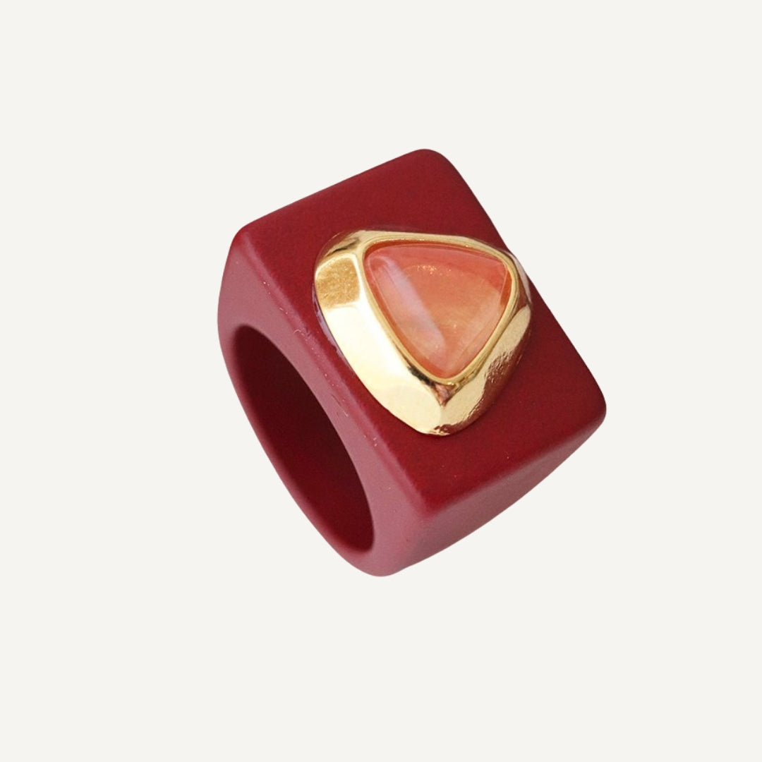 Anillo - Burdeos con Cuarzo sandía
