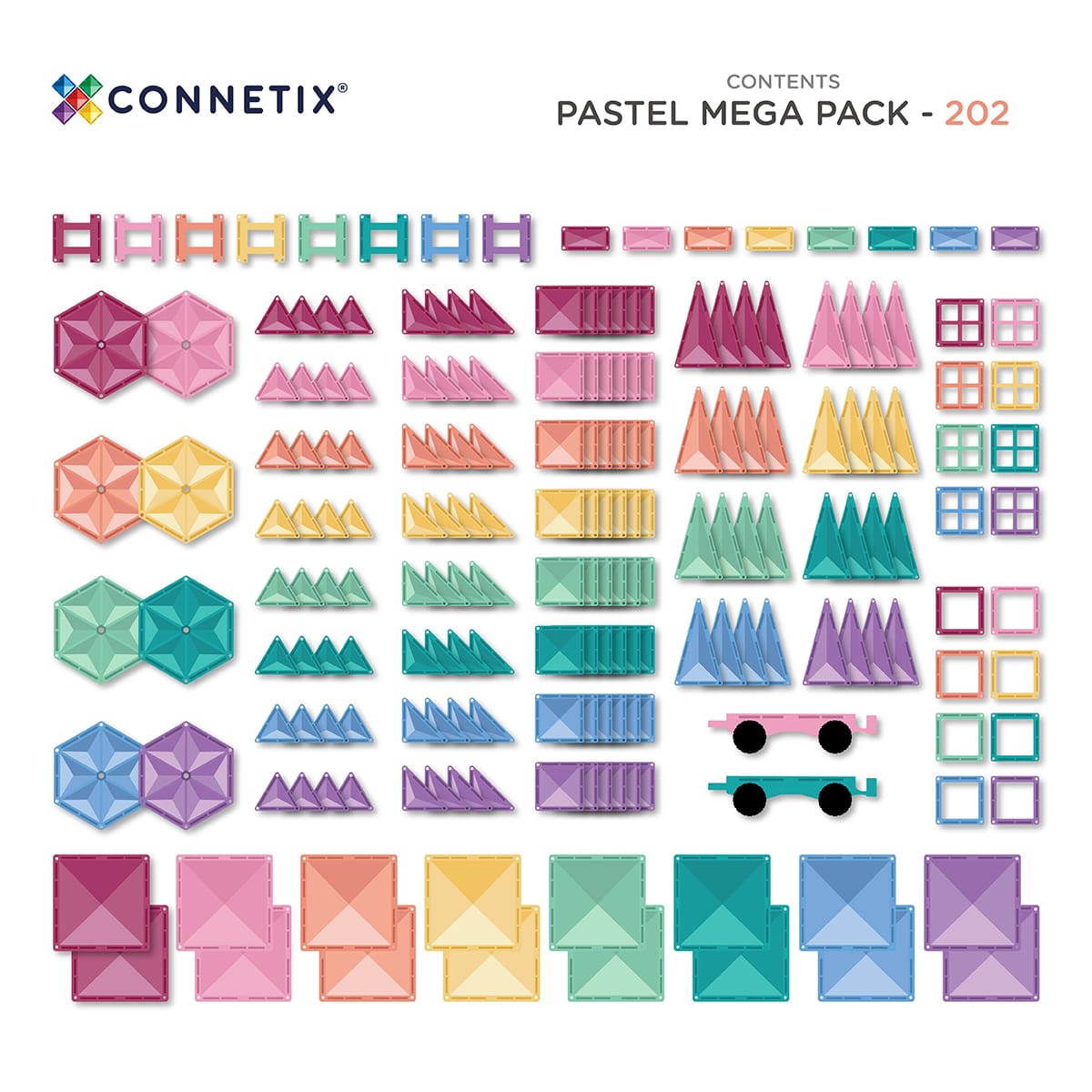 Connetix Bloques magnéticos - Pastel - Mega pack 202 piezas