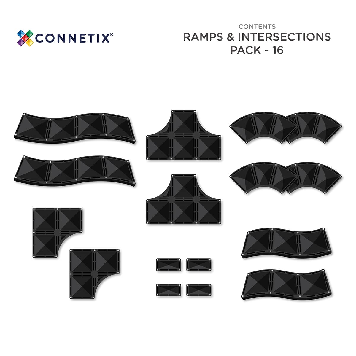 Connetix Bloques magnéticos - Rampas e Intersecciones - 16 pcs (EXTENSIÓN)