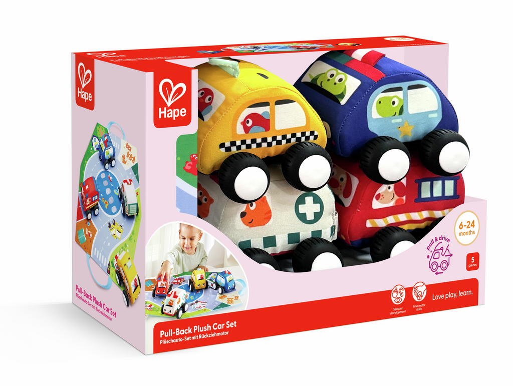 Set 4 coches de peluche