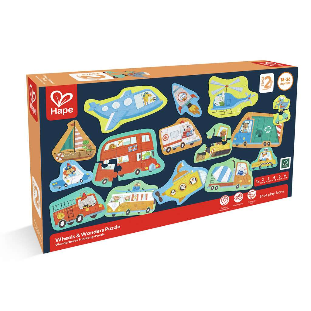 Set de 15 Puzzles - Coches y Vehículos de Construcción