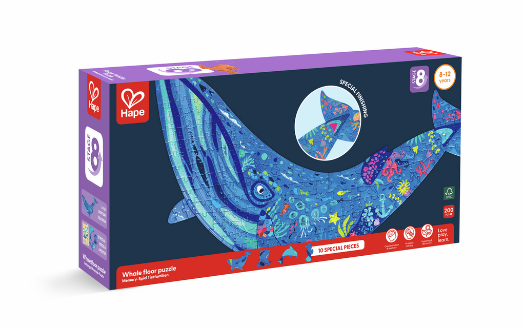 Puzzle XL de suelo - Ballena, ¡con piezas en forma de animales marinos!