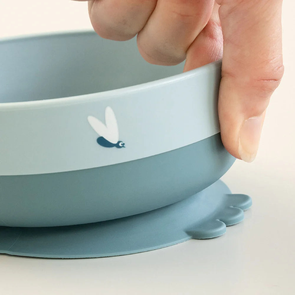 Juego 3 piezas de silicona (taza, bol y cuchara) - Elefante azul