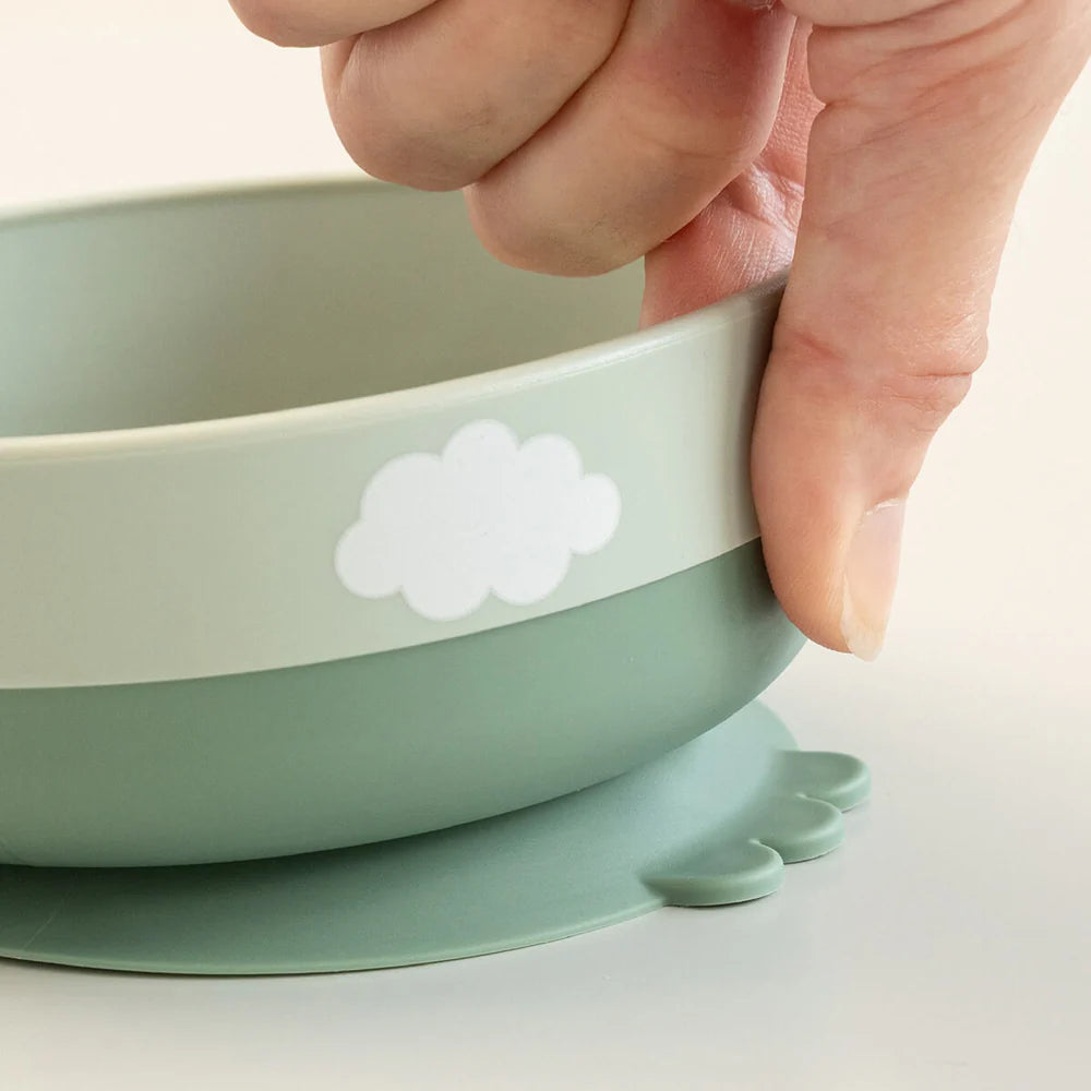 Juego 3 piezas de silicona (taza, bol y cuchara) - Cocodrilo verde