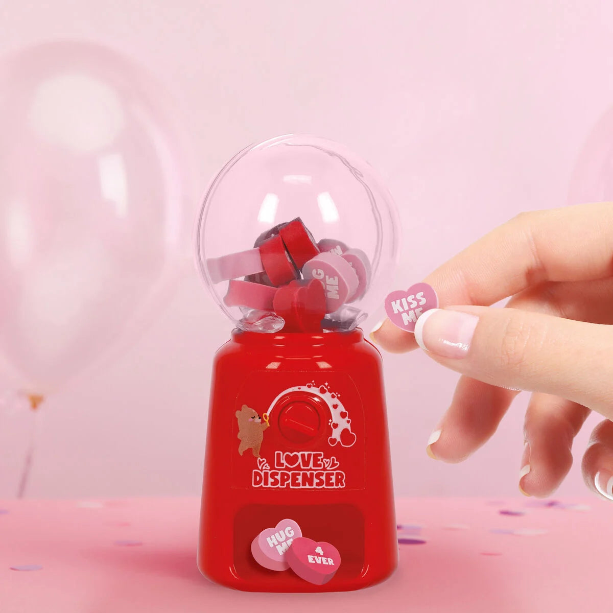 Mini dispensador - Gomas de borrar corazón
