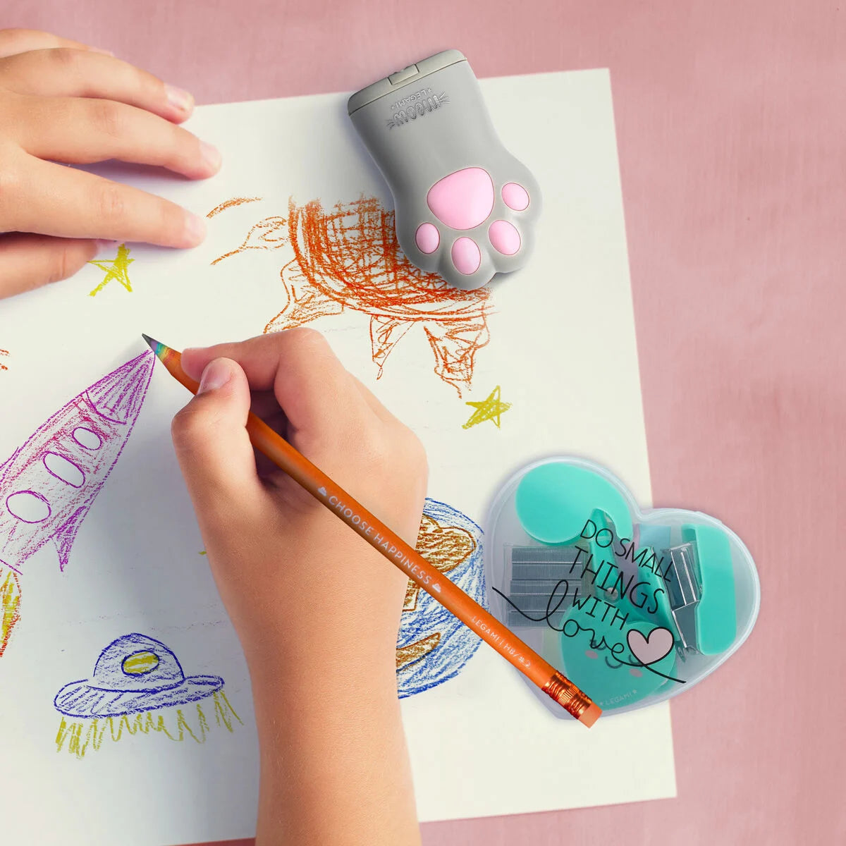 Mini Set de Papeleria - Estuche grapadora, tijeras, celo…