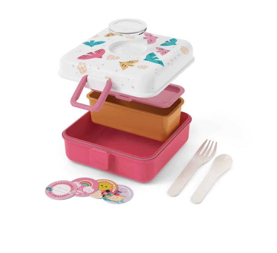 Caja almuerzo Rosa - Pájaros (3 tamaños)