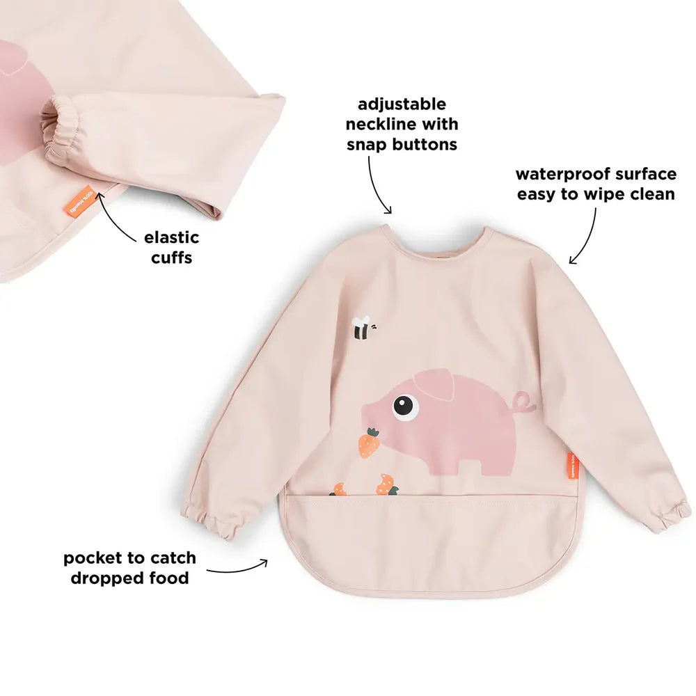 Babero con mangas - Cerdito rosa