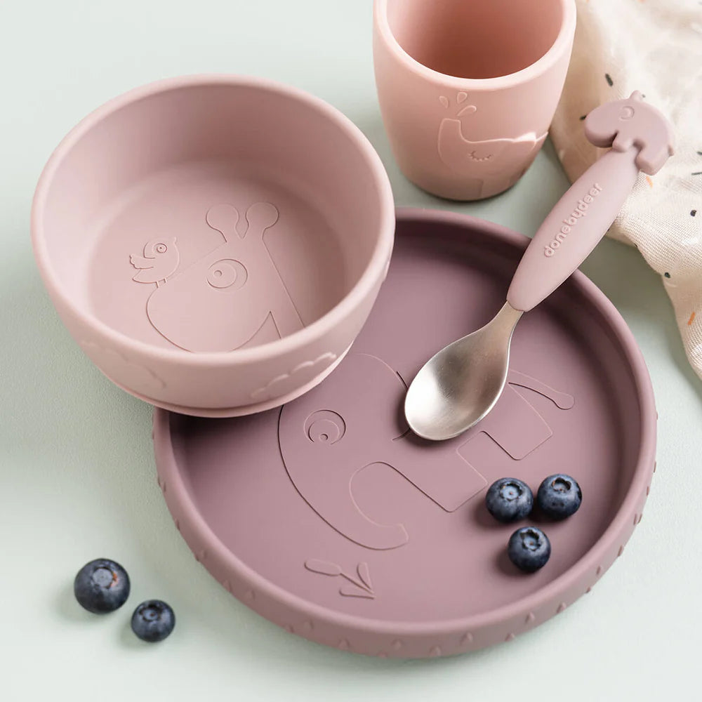Vajilla silicona (set de 3 piezas) - Rosa pastel