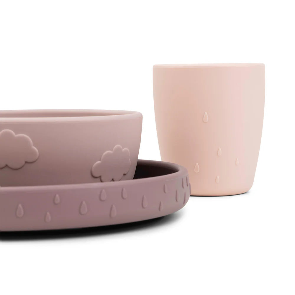 Vajilla silicona (set de 3 piezas) - Rosa pastel