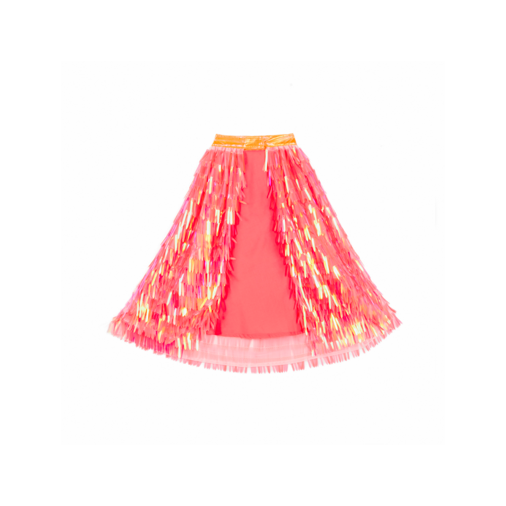 Capa (Corta) Holográfica con Flecos -Coral