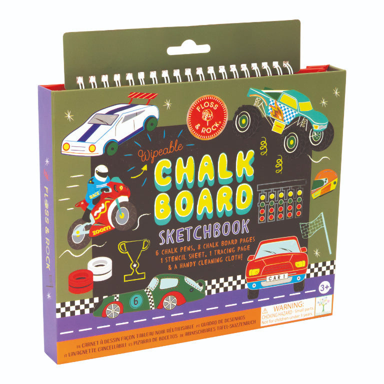 Cuaderno pizarra y rotuladores de tiza - Coches