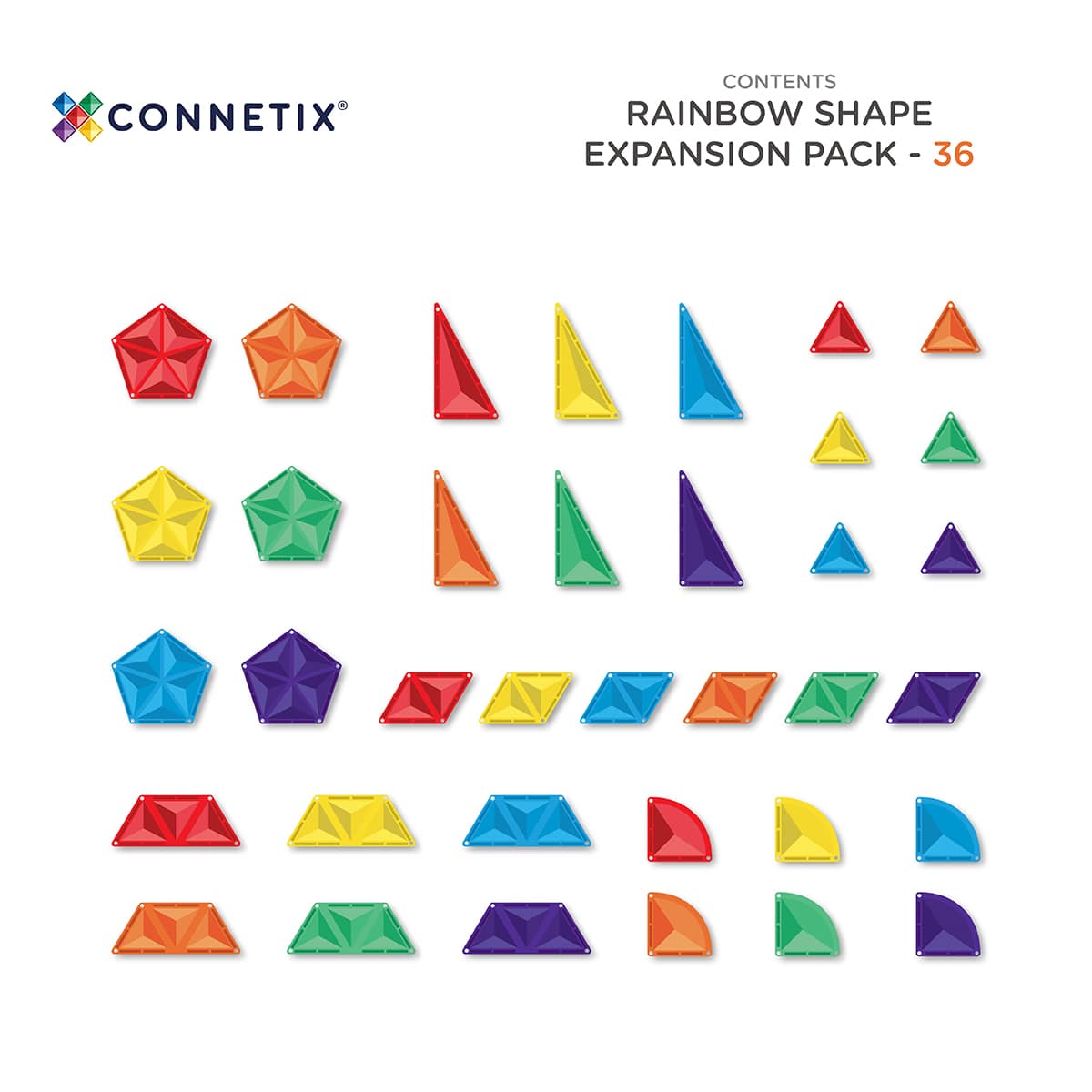 Connetix Bloques magnéticos - Rainbow - Formas complementarias - 36 piezas (EXTENSIÓN)