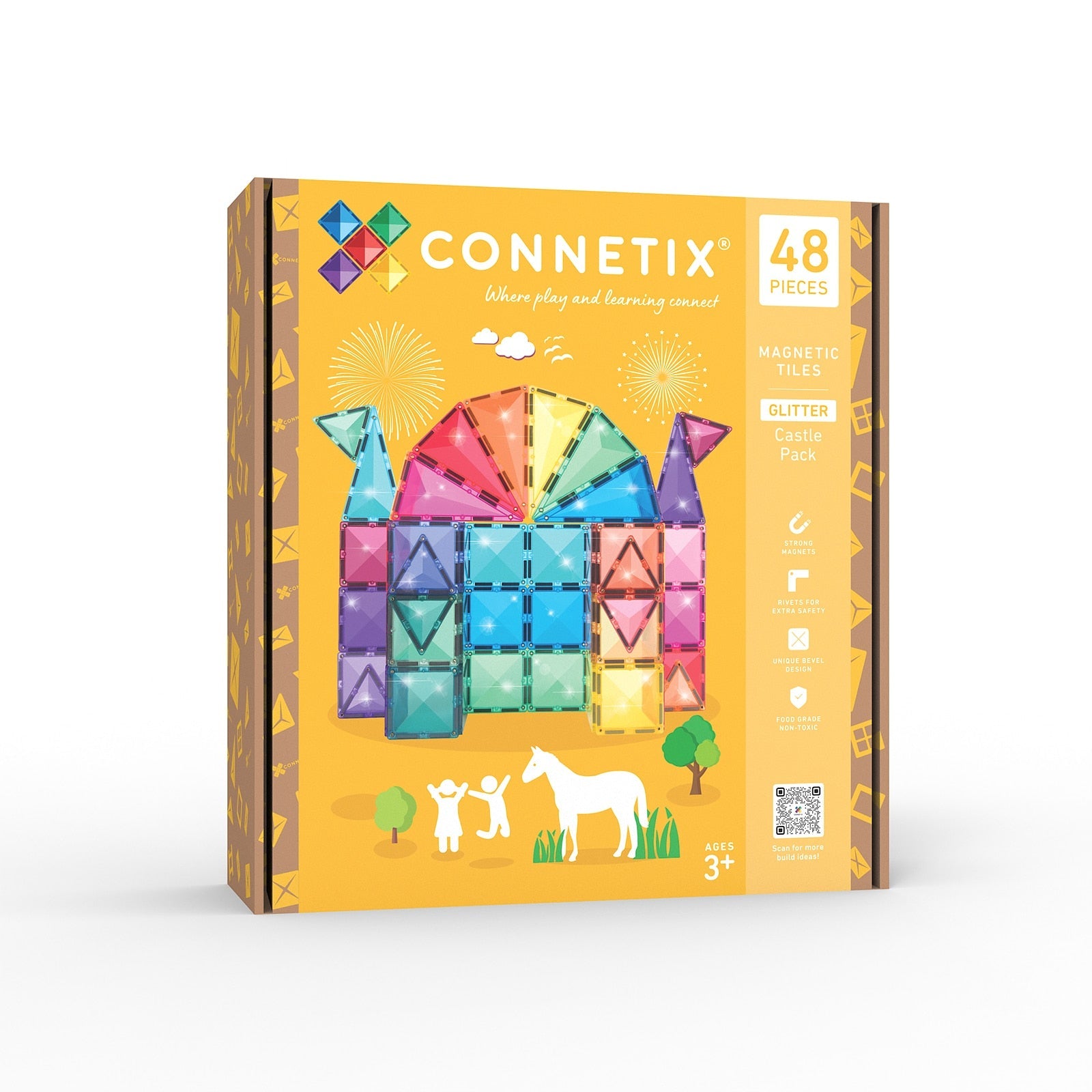 Connetix Bloques magnéticos - ¡¡Edición purpurina!! - Pack Castillo - 48 piezas (EXTENSIÓN)