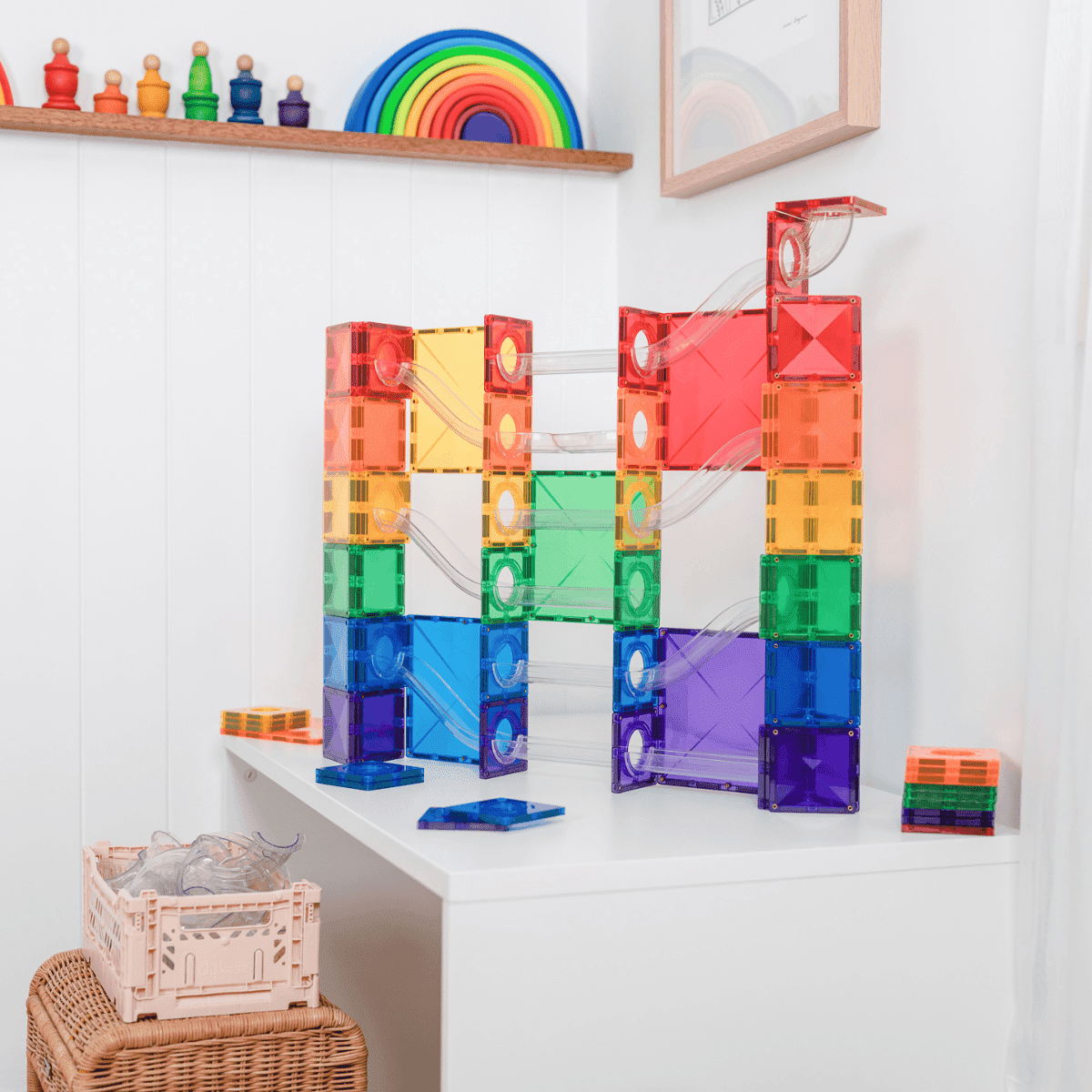 Connetix Bloques magnéticos - Rainbow - Circuito bolas - 134 piezas (EXTENSIÓN)