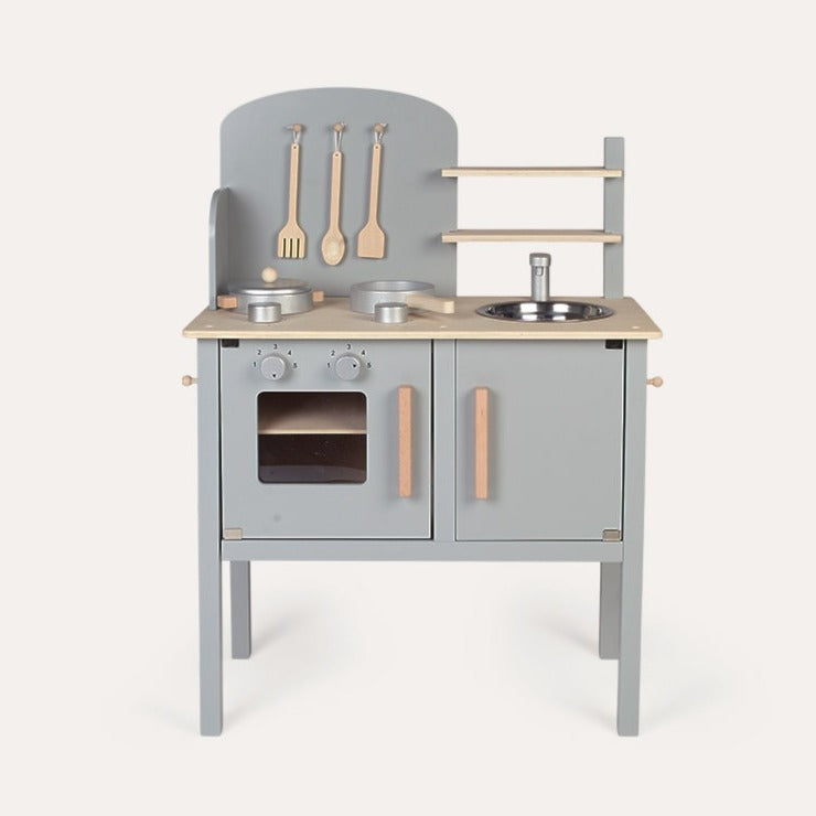 Cocinita de madera - Con olla y sartén