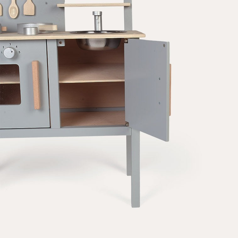 Cocinita de madera - Con olla y sartén