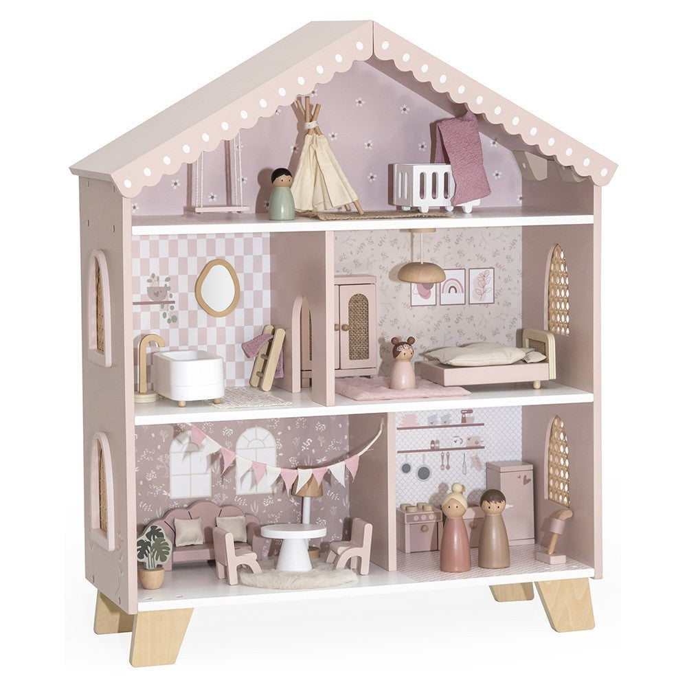 Casita de muñecas de Madera Rosa (+22 accesorios)