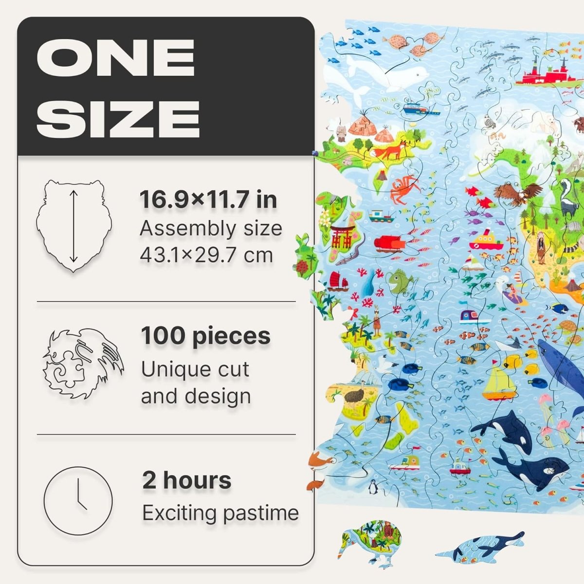 Puzzle de madera - Mapa del mundo (100 piezas) - Casa de Fieras