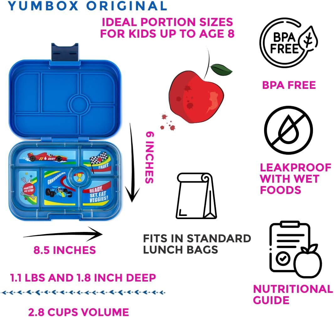 Caja Merienda Yumbox - M - (Original, 6 compartimentos) - Carrera de Coches