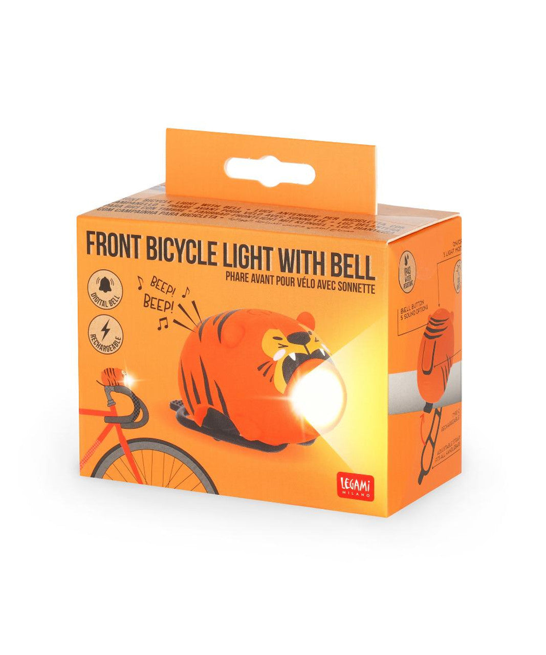 Luz delantera de bicicleta + timbre (3 modelos)