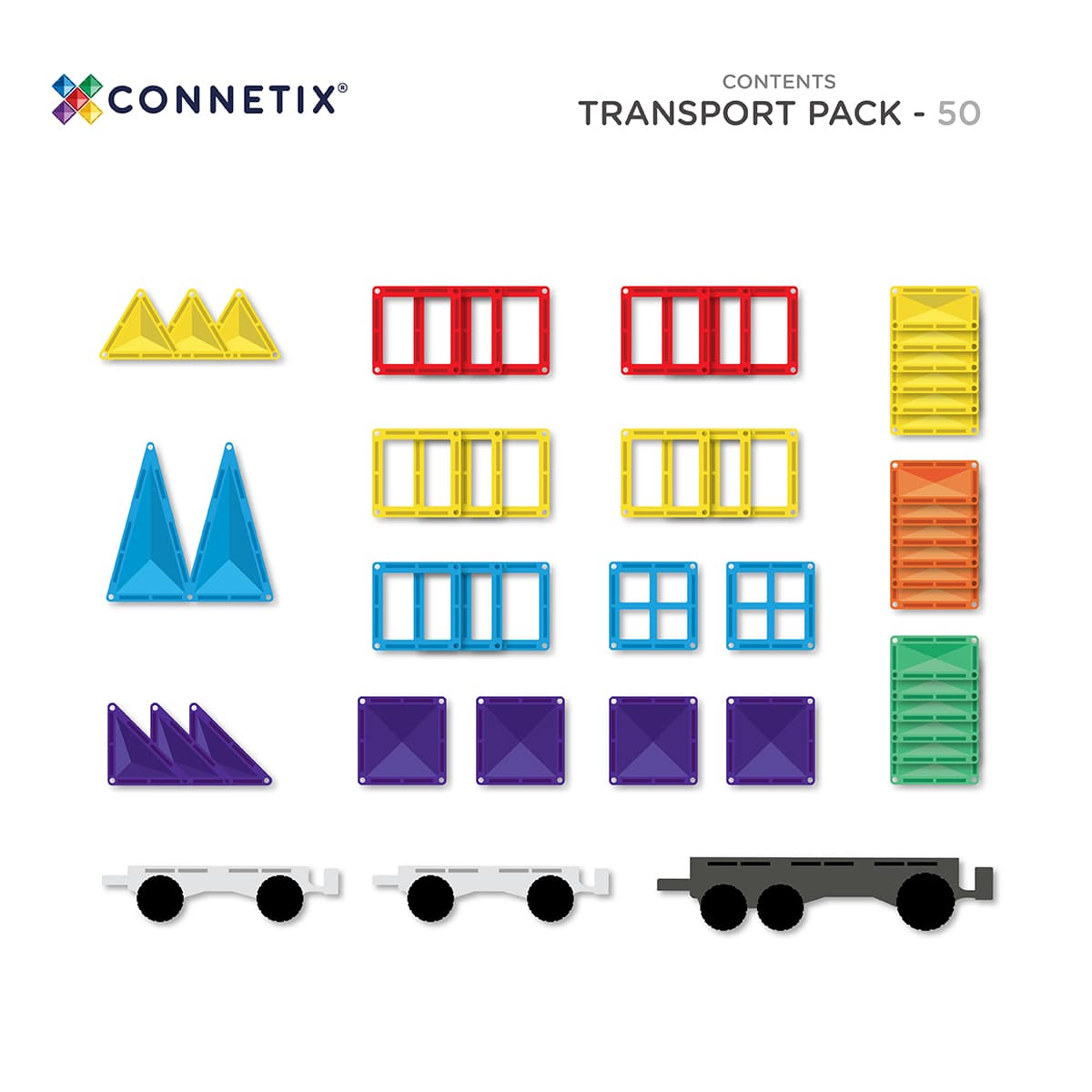 Connetix Bloques magnéticos - Rainbow - Pack Transportes - 50 piezas (EXTENSIÓN)