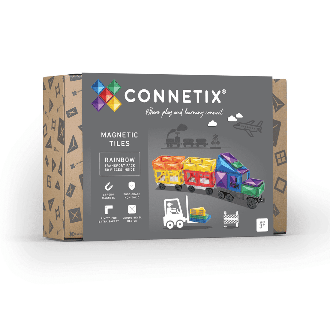 Connetix Bloques magnéticos - Rainbow - Pack Transportes - 50 piezas (EXTENSIÓN)