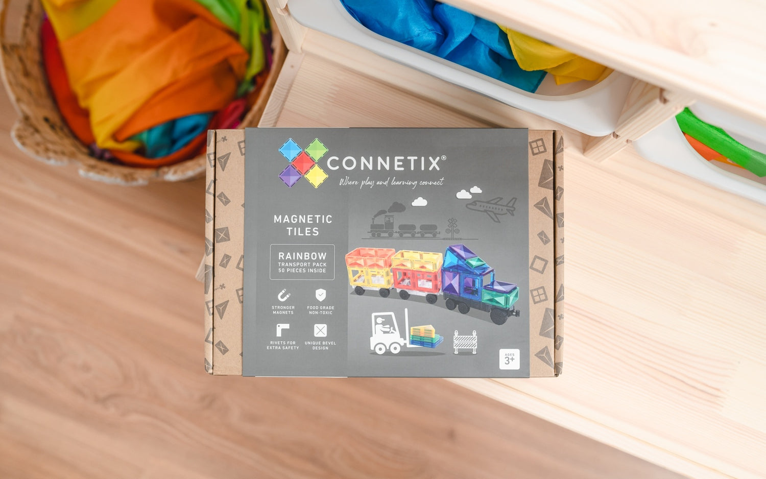 Connetix Bloques magnéticos - Rainbow - Pack Transportes - 50 piezas (EXTENSIÓN)