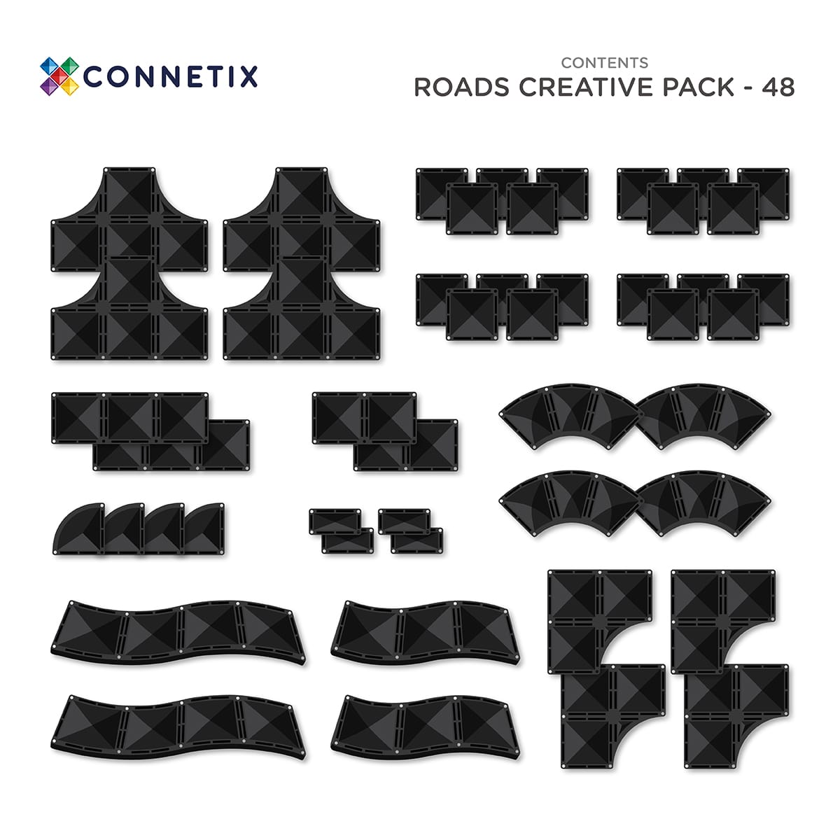 Connetix Bloques magnéticos - Pack carretera - 48 piezas (EXTENSIÓN)
