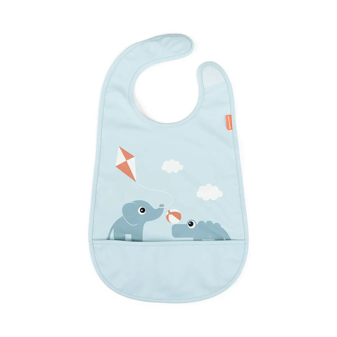 Babero con velcro y bolsillo - Elefante y cocodrilo azul