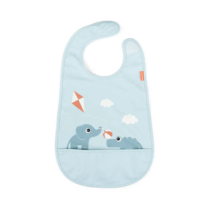 Babero con velcro y bolsillo - Elefante y cocodrilo azul