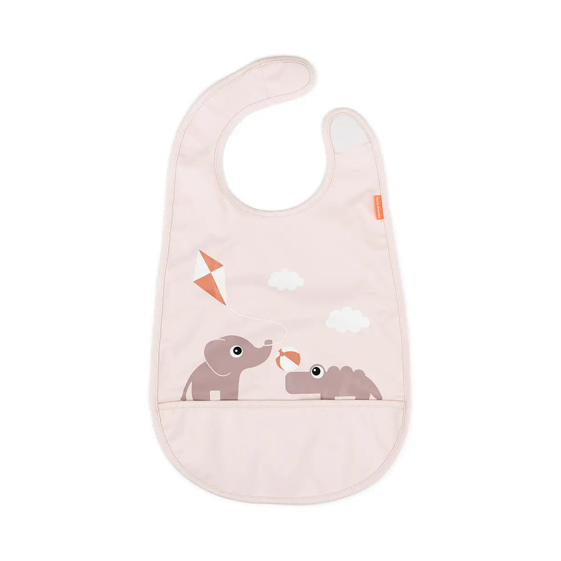 Babero con velcro y bolsillo - Elefante y cocodrilo rosa