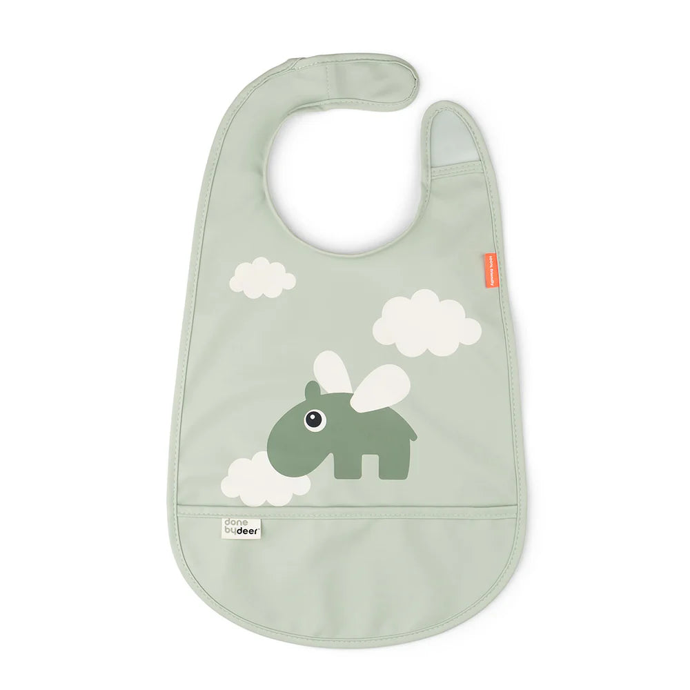 Babero con velcro y bolsillo - Hipopótamo verde