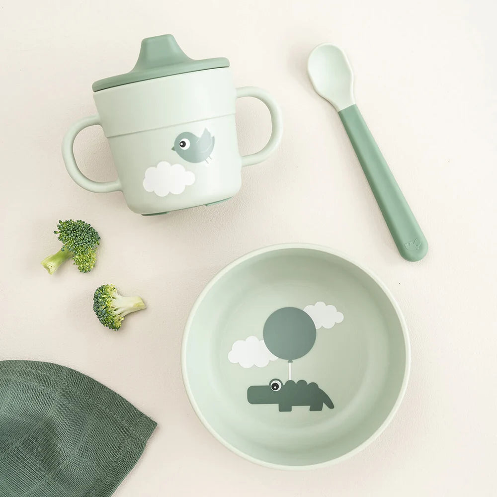 Juego silicona de primera comida (set de 3 piezas) - Cocodrilo verde