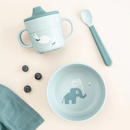 Juego silicona de primera comida (set de 3 piezas) - Elefante azul
