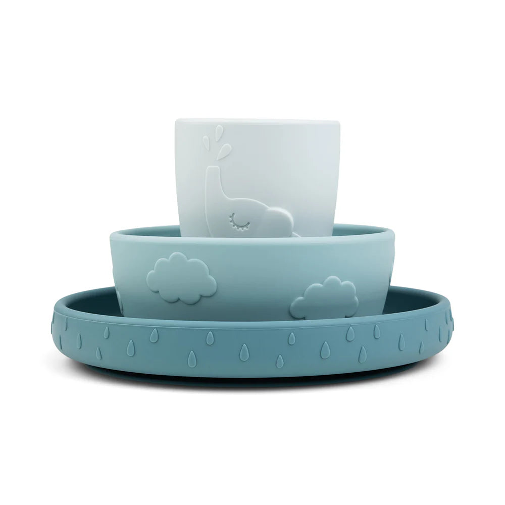Vajilla silicona (set de 3 piezas) - Azul pastel