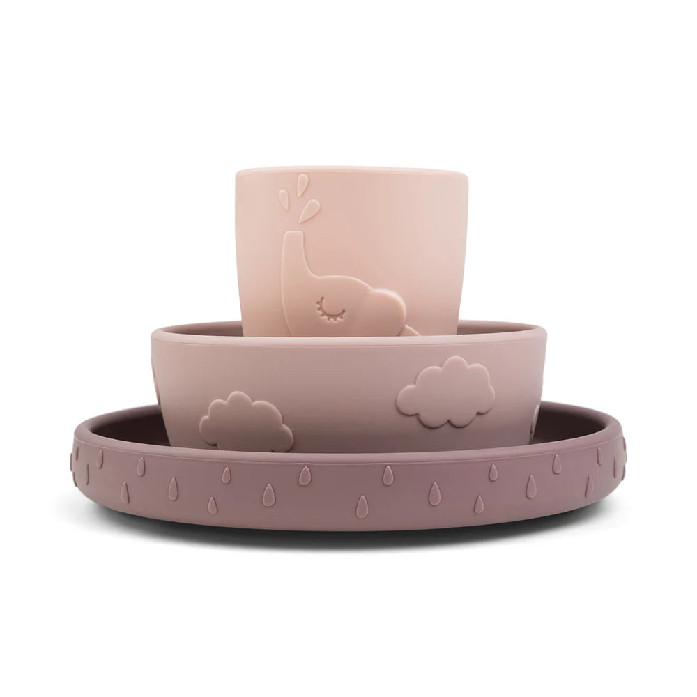 Vajilla silicona (set de 3 piezas) - Rosa pastel