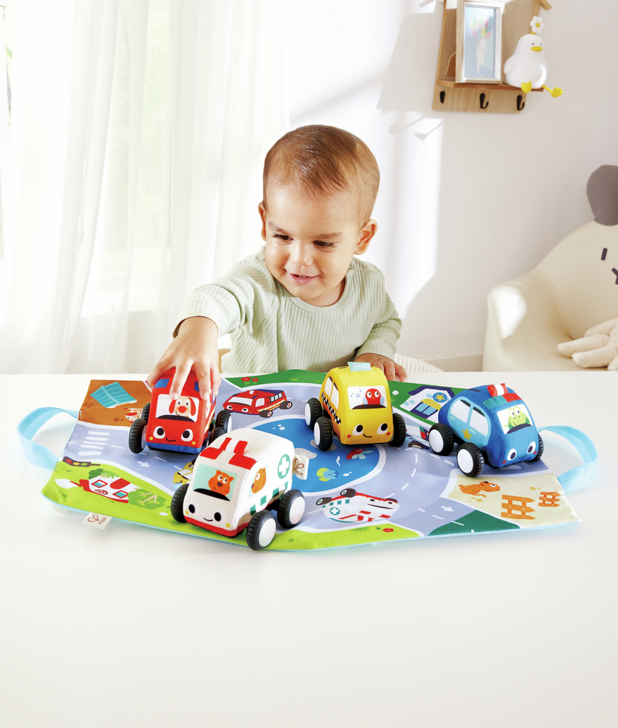 Set 4 coches de peluche