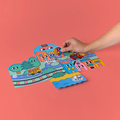 Kit Montessori de Pegatinas reutilizables - Transportes Vroom Vroom