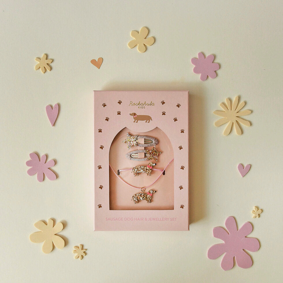 Set Joyería y Horquillas - Perro Salchicha y Estrella purpurina