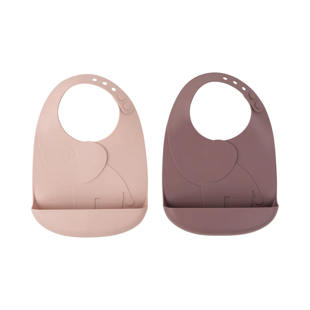 Pack 2 baberos de silicona - Elefante Rosa