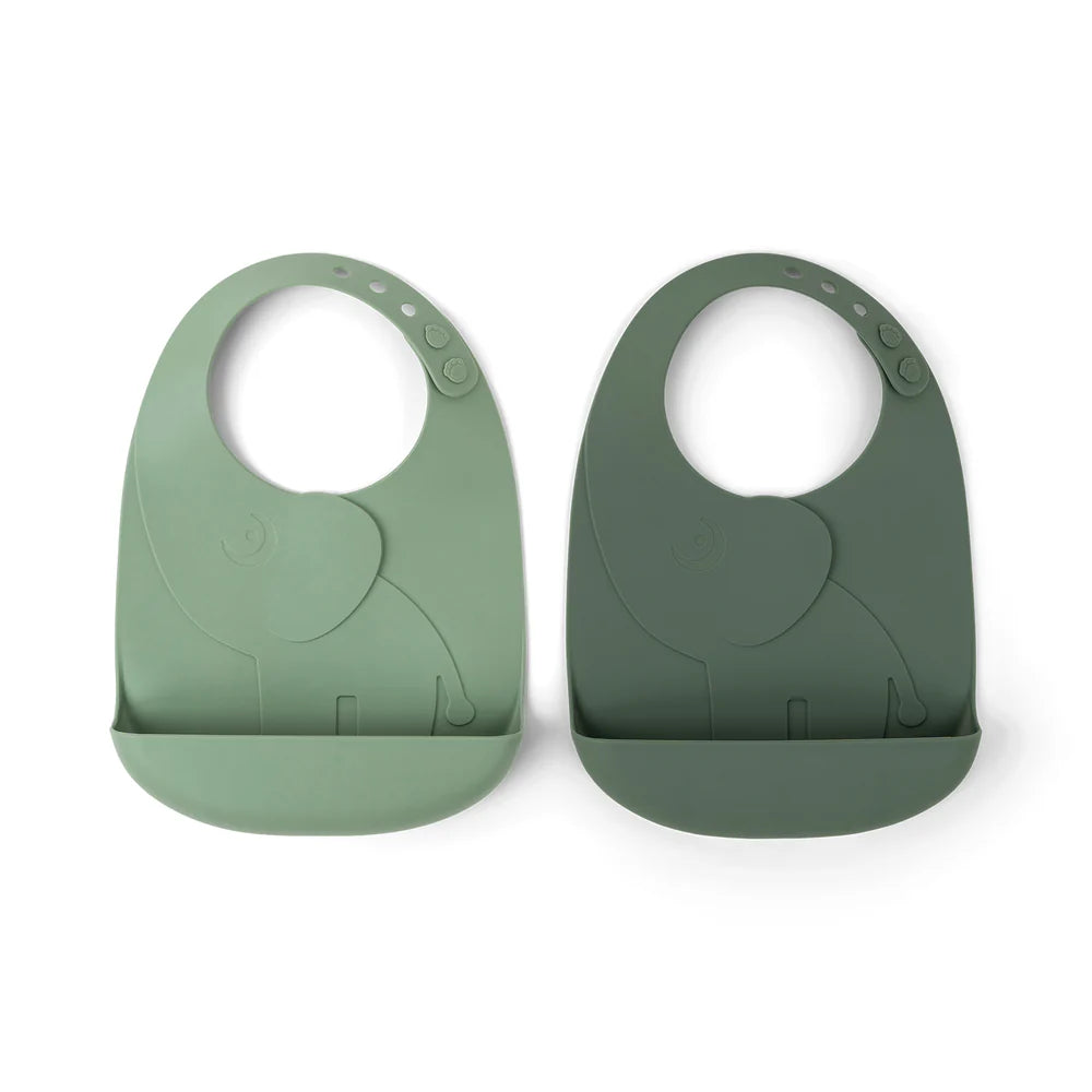 Pack 2 baberos de silicona - Elefante Verde