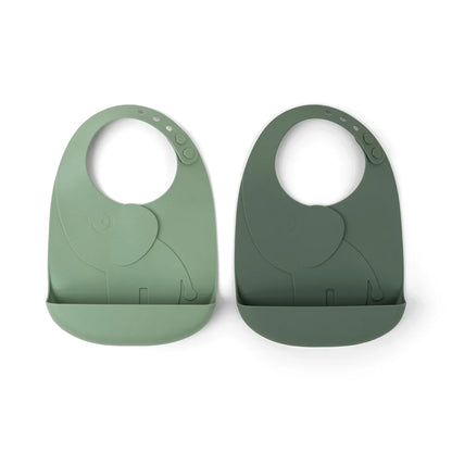 Pack 2 baberos de silicona - Elefante Verde