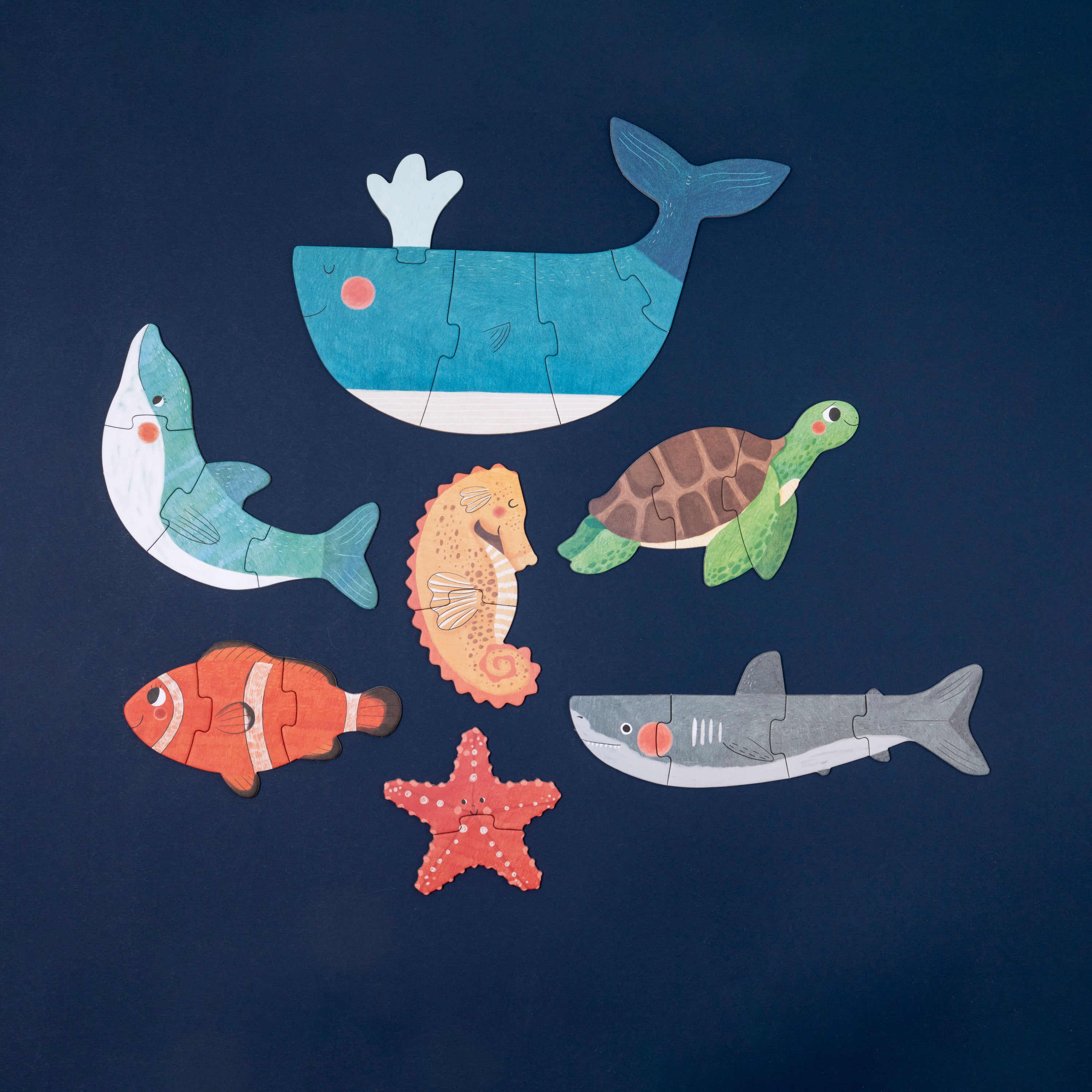 Puzzle con bolsa de tela - Animales del Mar (blue)