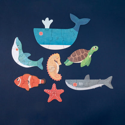 Puzzle con bolsa de tela - Animales del Mar (blue)