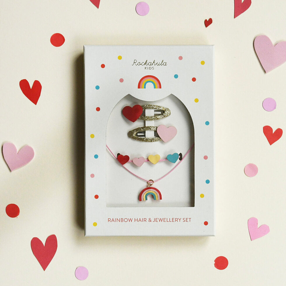 Set Joyería y Horquillas - Corazón y Arcoiris