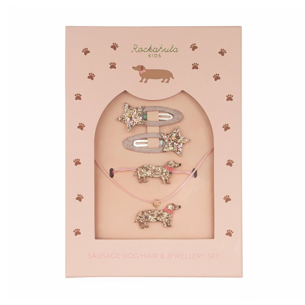 Set Joyería y Horquillas - Perro Salchicha y Estrella purpurina
