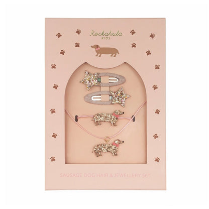 Set Joyería y Horquillas - Perro Salchicha y Estrella purpurina